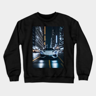 Chicago Night Ride White Sports Car Crewneck Sweatshirt